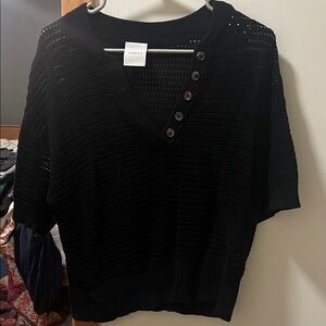 Varley Black Knit Sweater with Button Accents